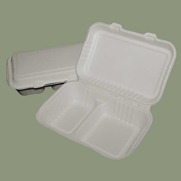 20x16x11 cm 2 Compartment Box BAGASSE Biodegradaveis